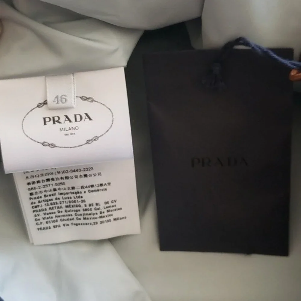 Prada Womens Navy Chic Feminine Edgy Luxury Tan Belted Windbreaker Size 46 - Picture 6 of 7